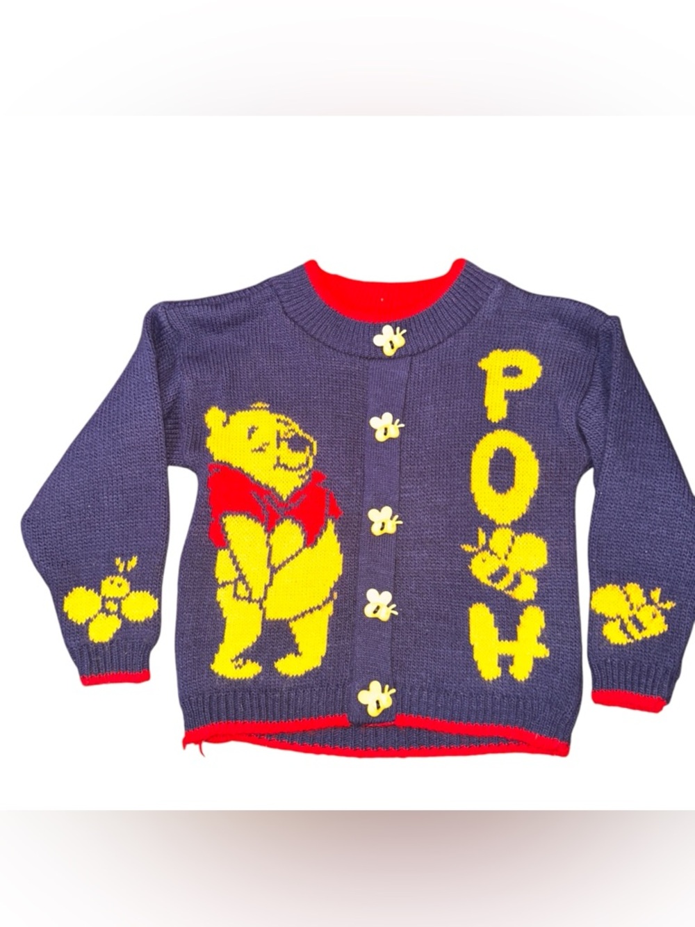 Vintage Pooh Toddlers Pullover Sweater Size 2T Honeybee Buttons & Embroidery